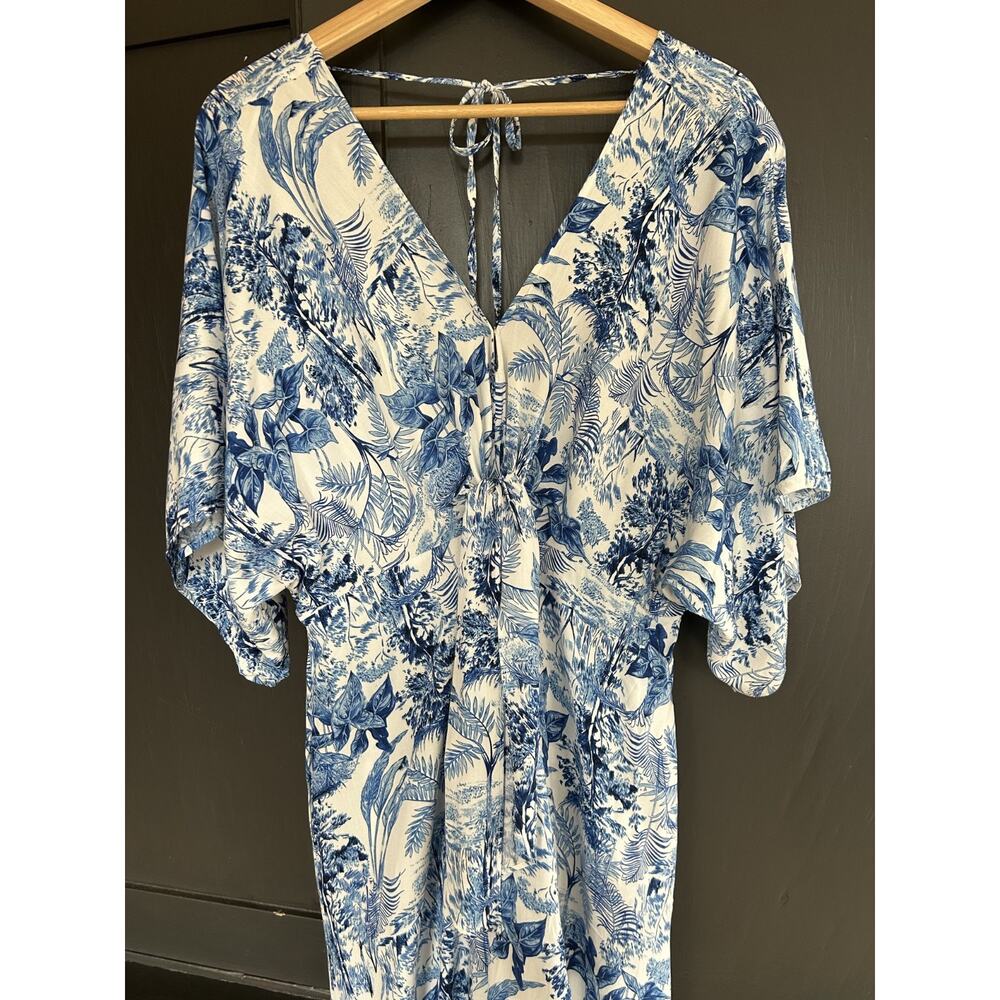 Baltic Born Byron Blue White Tropical Resort Wear Wide Leg Tie Front Jumpsuit XL - Picture 4 of 14